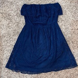 Navy Strapless Eyelet Dress